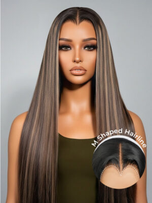 Alternative view of M Shaped Hairline Straight HD Lace Wig With Highlights 250 Density