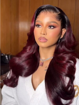 Alternative view of #1B/99J Ombre M Hairline Body Wave 13x6 Lace Frontal Wigs