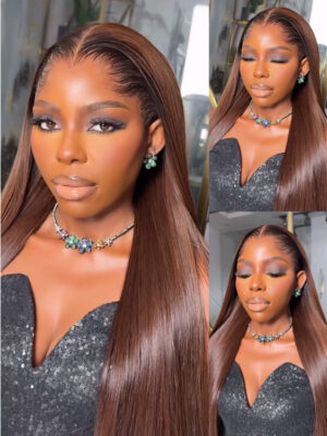 Alternative view of M Hairline Dark Brown Straight 13x6 Lace Front Wigs 250 Density With Drawstring