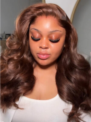 Alternative view of M Hairline Side Part #4 Dark Brown Body Wave Lace Front Wigs 250% Density