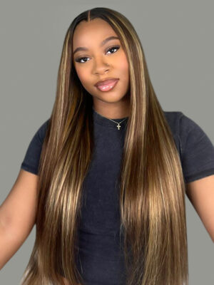 Alternative view of 300% Density 13x6 HD Lace Front 4/27 Highlight Straight Wigs