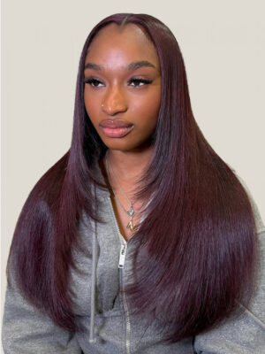 Alternative view of M Hairline Layered Cut Burgundy 13x6 Lace Front Straight Wigs 180% Density