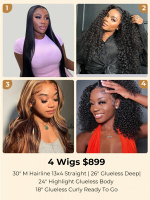 Alternative view of $899 for 4 Wigs Including 30 M Hairline 13x4 Straight and 26 Glueless Deep Wave and Other Options