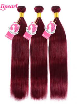 Alternative view of 99J Burgundy Color One Bundle Pre-Colored Hair Straight Human Hair Weft