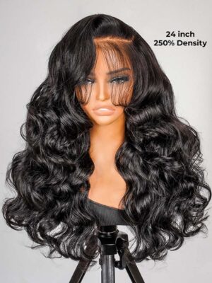 Salon Style-Glueless Bouncy Wavy 6*8 Lace Front Wig Side Part Ready To Go With Drawstring